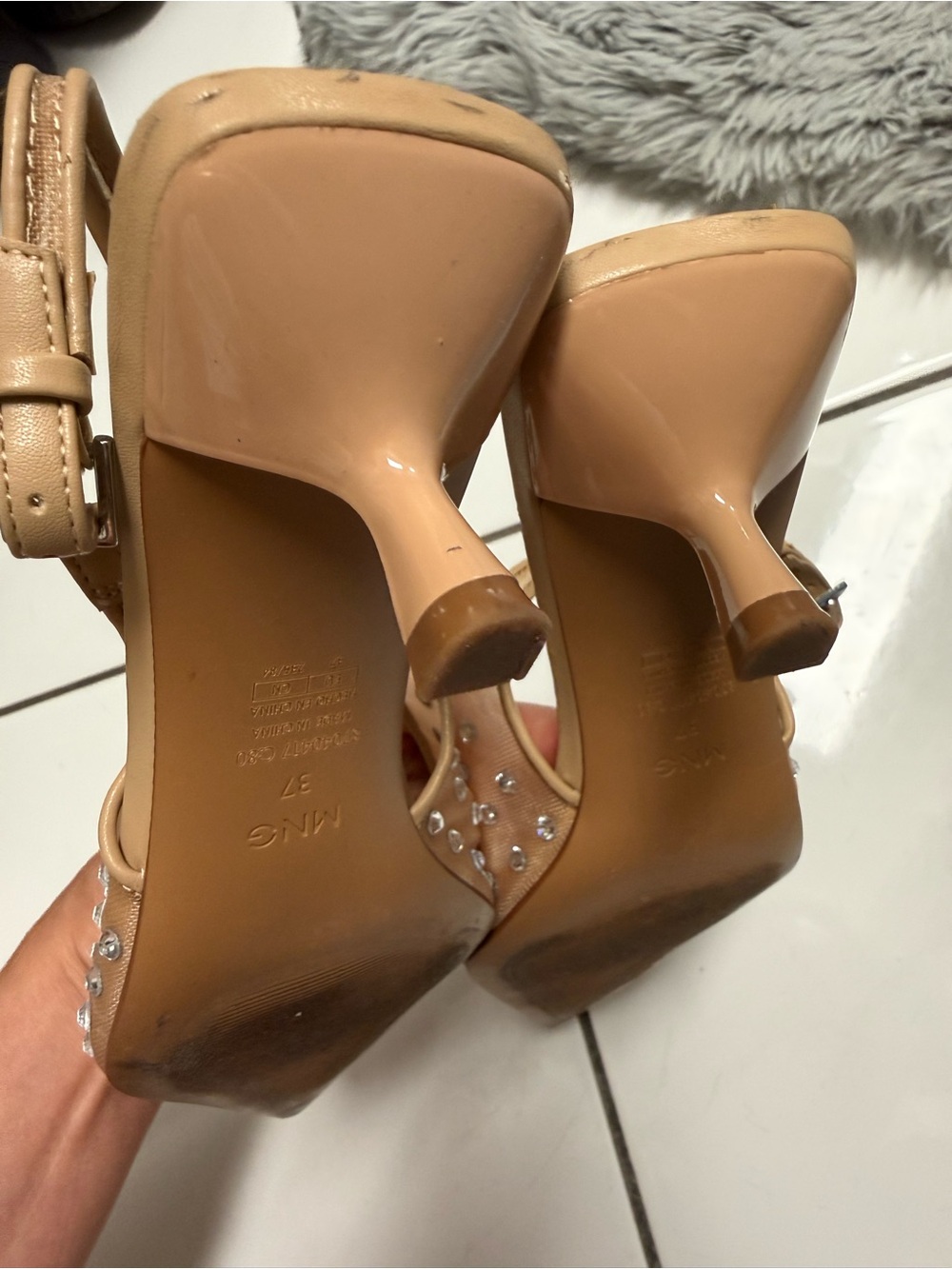 Mango Tan Pointed Slingback Flats with Silver Studs - Picture 3 of 4